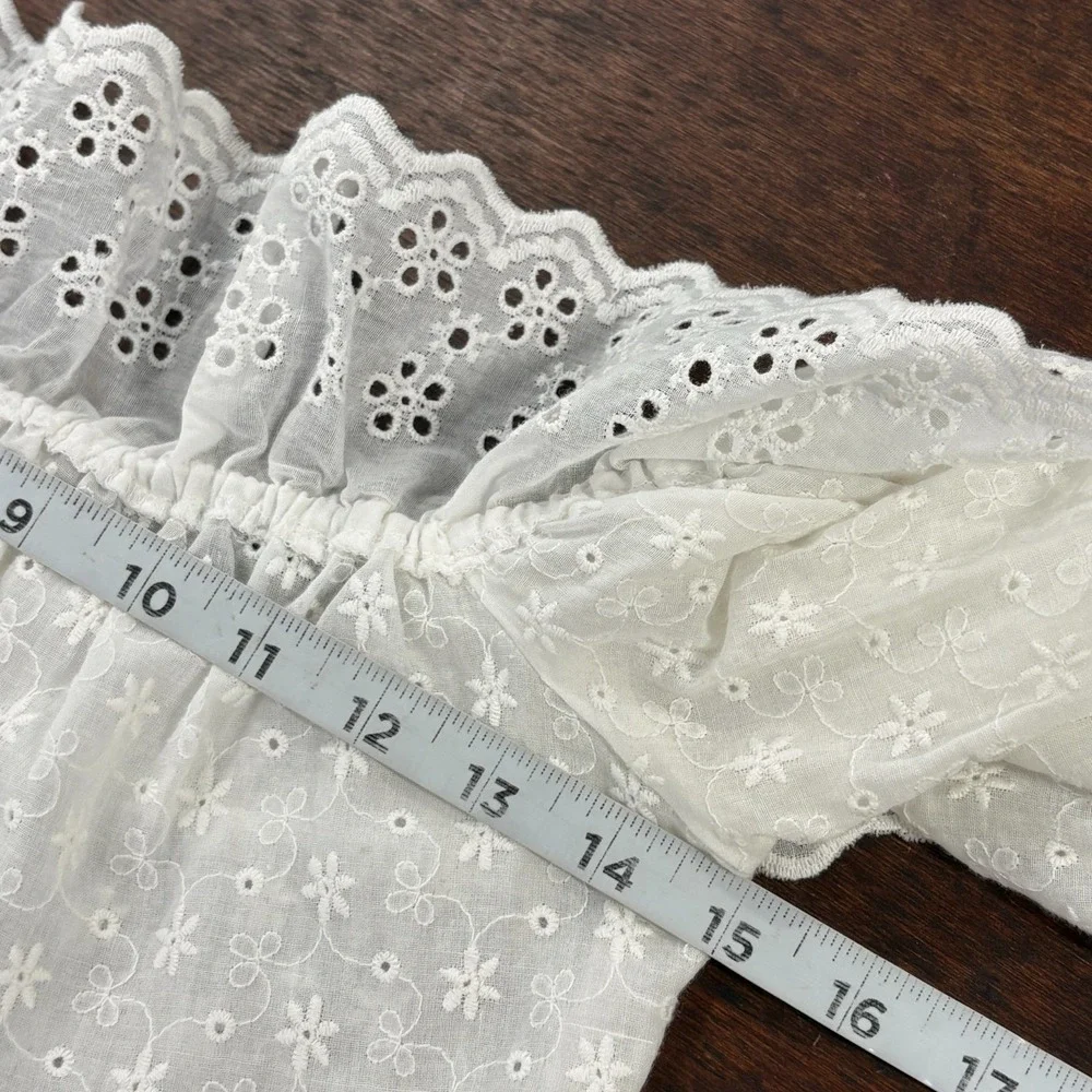 Zara‎ White Eyelet Milkmaid Peplum Crop Top XS Coquette Festival Coastal Cottage